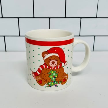Vintage Christmas Teddy Bear Mug, Retro Christmas Coffee a cup, Teddy Bear Christmas Mug 