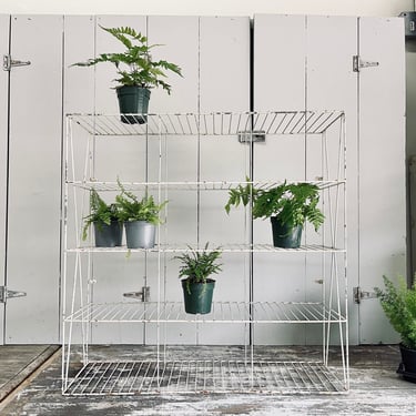 Large Square Wire Metal Rack White Metal Rack Industrial Wall Hung Cubbies Plant Stand Kitchen Shelf Retail Display Vintage Mid Century 