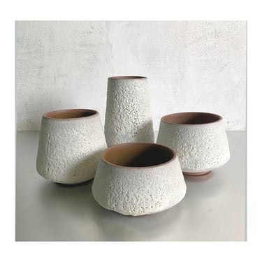 SHIPS NOW- One Stoneware Cylinder Bowl in Textural Crater White Glaze  by Sara Paloma Pottery 