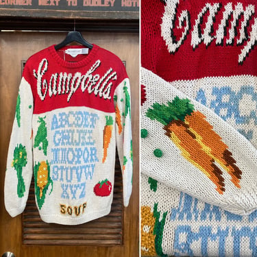 Vintage 1990’s Campbell’s Alphabet Soup “Eagle’s Eye” Hand Knit Sweater, 90’s Knit Top, Vintage Pop Art, Vintage Clothing 