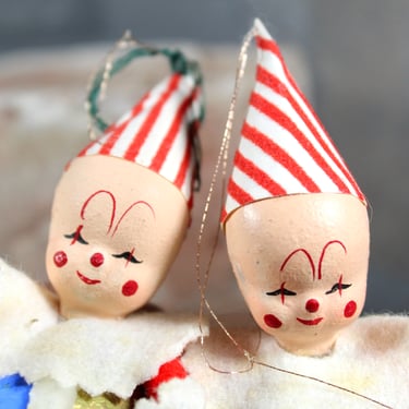 RARE! Christmas Clown Ornaments from the 1950s | Set of 2 Vintage Christmas Paper Mache Clowns | Beautifully Detailed | Bixley Shop 
