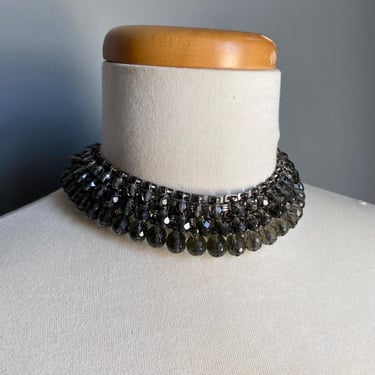 Vintage Glass Bead Choker / Vintage Silver Gray Beaded Choker Necklace / y2k Vintage Costume Jewelry Choker / Vintage Evening Wear Necklace 