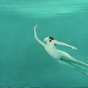 Rising Female Swimmer-Fine Art Print-Giclee-Archival Print-Female Nude Pool Painting-Swimmer-Erotic Art-Angela Ooghe 