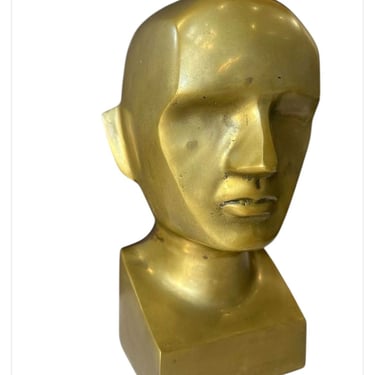 Solid Heavy Brass Bust Head Sculpture, 1970