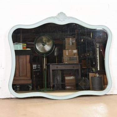 Drexel French Provincial Louis XV Baby Blue Painted Framed Wall Mirror, 1960s