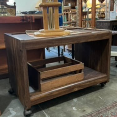 Short Wooden Rolling Cart