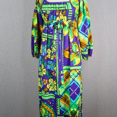 1960s 1970s - Hawaiian Maxi Dress - Tropical - Tiki - Resort Wear - Hawaiian Kaftan - Mid Century Mod 
