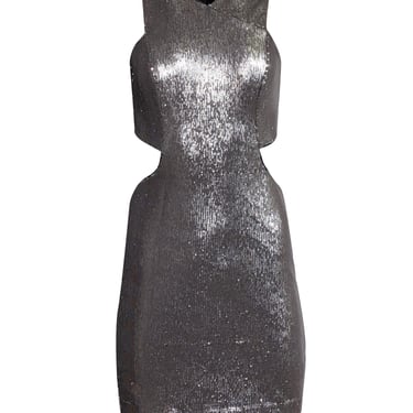 Halston Heritage - Grey Sequin Open Back Sleeveless Dress Sz 2