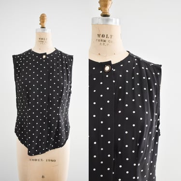 1990s Black and White Polka Dot Blouse 