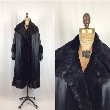 Vintage 20s Coat | Vintage black silk fur cocoon coat | 1920's evening outerwear 
