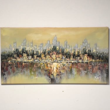 Abstract Impressionist Skyline Signed Painting 