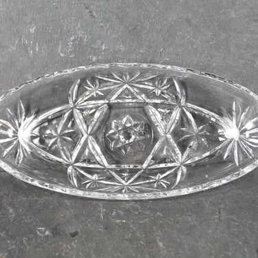 Anchor Hocking Clear Boat Glass Dish | Candy/Relish Oblong Dish or Trinket Dish | Pressed Glass Starburst Pattern 