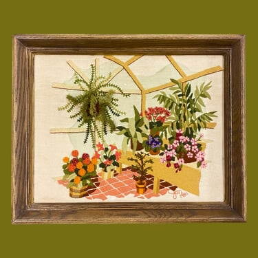 Vintage Plant and Flower Crewel 1980s Retro Size Bohemian + Homemade + Embroidery + Boho Fiber Art + Home and Wall Decor 