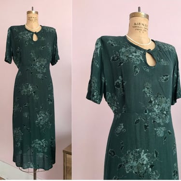 90's Size 6/8 Forest Green Keyhole Midi Dress 