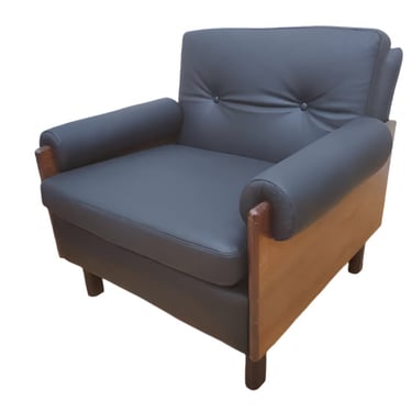 MCM Percival Lafer Style Rosewood Club Chair Newly Upholstered in Black Leather