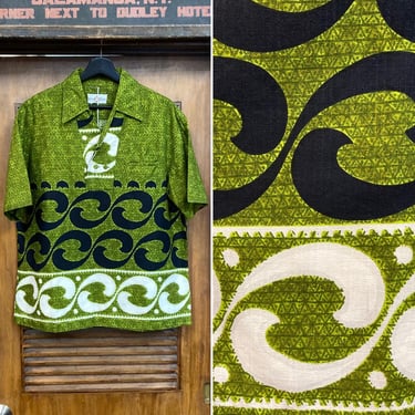 Vintage 1960’s Ultimate Mod Tiki Cotton Pullover Border Hawaiian Shirt, 1960’s Shirt 