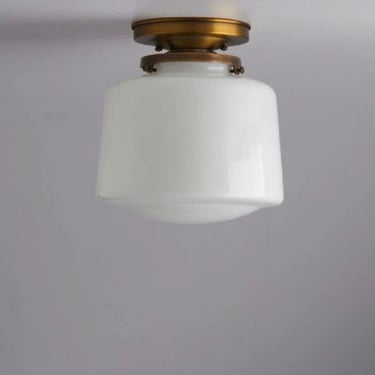 Clearance/Factory 2nd** Schoolhouse White Drum Flush Mount Light Fixture ** handblown glass, made in the USA ** 