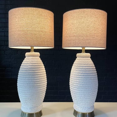 Pair of Mid-Century Modern Gesso & Brass Accent Table Lamps, c.1960’s 