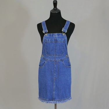 90s Blue Denim Jean Dress - 25" waist - Sleeveless Bibs Jumper Style - Star Blue - Vintage 1990s - XXS XS 