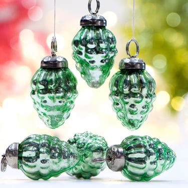 VINTAGE: 5pc Small Aged Mercury Glass Pinecone Ornaments - Mid Weight Kugel Style Ornaments - Unique Find - SKU 