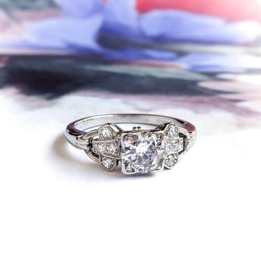 Art Deco .58 ctw Diamond Engagement Ring Platinum 
