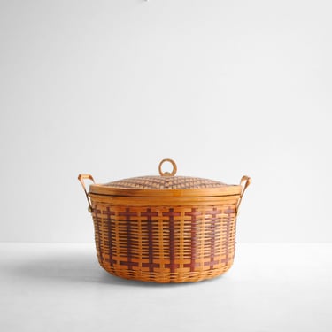 Vintage Lidded Bamboo Basket 