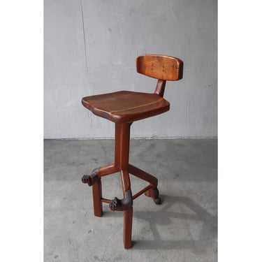 Sculpted Walnut Studio Craft Drafting Stool, Signed 1978 