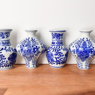 Porcelain Blue and White Petite Wall Vases. Vintage Chinoiserie Wall Decor. 
