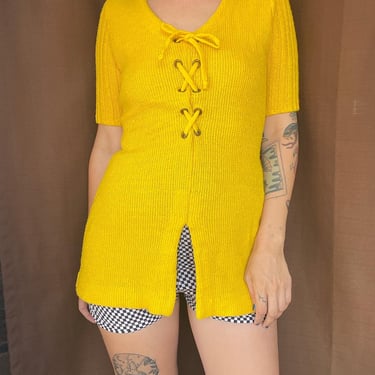 1970s mustard yellow micro mini/tunic from Kingston Knits by Cesia California 