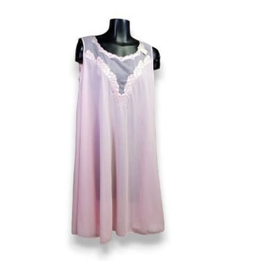 1970s Sheer & Floral Applique Night Dress Nightgown, Powder Pink Pinup Sleepwear, Sexy Nightie, Viva Las Vegas, VLV, Vintage Clothing 