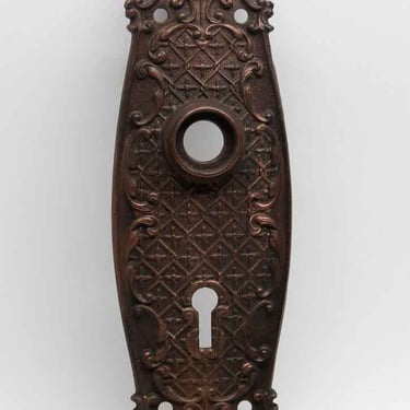 Antique Pair of 9 in. H Cast Iron Victorian Keyhole Door Plates