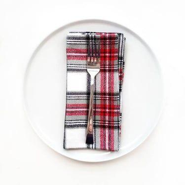 Plaid Flannel Napkins, Thanksgiving Napkins, White and Grey Flannel Napkins, Christmas Cloth Napkins 