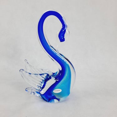 Vintage Murano Glass Swan, Blue Glass Swan, Made in Austria, Hand Made Glass, Glass Art, Kisslinger Glass, Mid Century Glass 