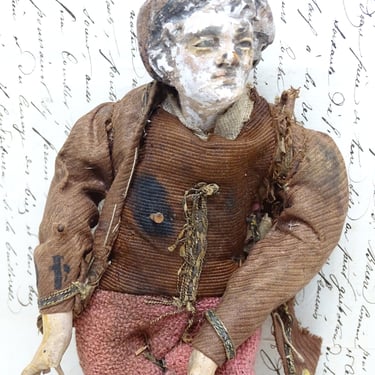 1800's Neapolitan Italian Creche Religious Doll with Glass Eyes, Antique Peasant Man in Original Clothes for Christmas Nativity or Putz 