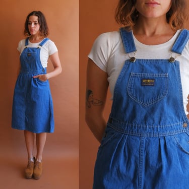 Vintage Osh Kosh Overall Dress/ 1970s 1980s Denim Pinafore/ Size Medium 