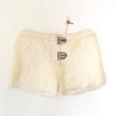 60s 70s Vintage White Fur Shorts with Lock Key by Hutzlers Of Baltimore Vintage White Rabbit fur Shorts for Party Festival Wedding party 