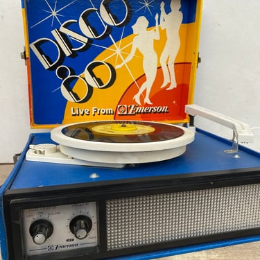 Vintage Disco 80s Record Player Live from Emerson, Portable Record Player, 45 RPM Records, Disco Light Panel, Player And Light Panel Work 