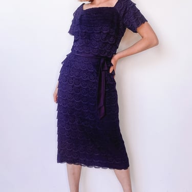 1950s Violet Lace Layered Dress, sz. M