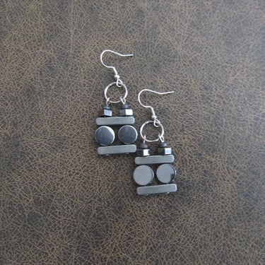 Industrial earrings, gray earrings, modern earrings, hematite earrings, brushed silver earrings, pewter earrings, bold geometric earrings 