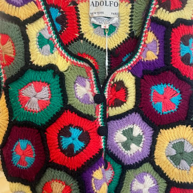 ADOLFO Yarn Knit Vest Top Vintage 70s Rainbow SZ XS to S 