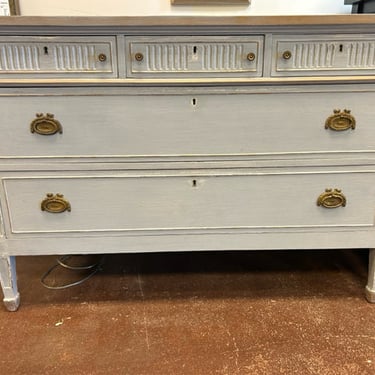 Custom Painted Vintage 5 Drawer Dresser with  Brass Hardware