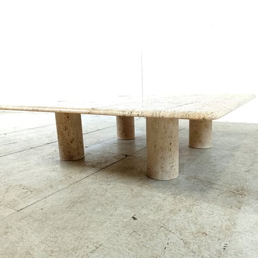 Angelo Mangiarotti Travertine Coffee Table for Up&Up, Italy - italian coffee table - mangiarotti coffee table - travertine table 