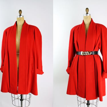80s Red Trapeze Coat / Vintage Coat /Vintage Wool Coat / 1980s / Free Size / FREE US SHIPPING 