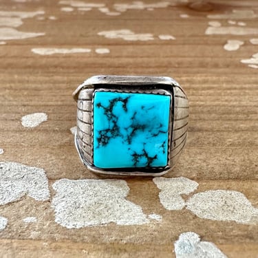 SLICE OF SKY B. Touchine Handmade Ring | Thick Sterling Silver Band w/ Turquoise | Navajo Native American Mens Jewelry | Size 11 1/4 