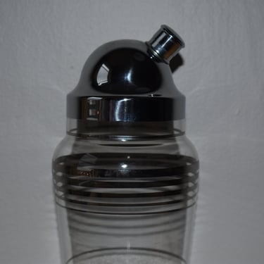 Midcentury Cocktail Shaker - 1970s Frosted with Silver Trim 