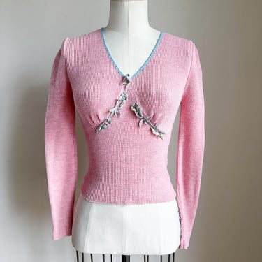 Vintage 1970s Bubblegum Pink Sweater Top / XS-S 