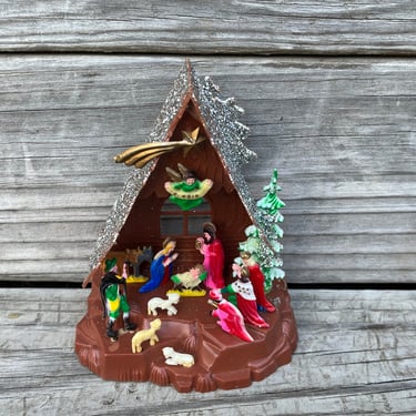vintage plastic creche 1960s miniature nativity scene ornament 