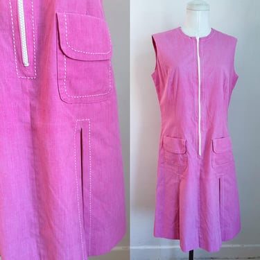 Vintage 1960s Hot Pink Serbin Drop Waist Dress / S-M 