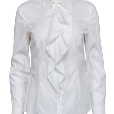 Escada - White Long Sleeve Zipper Front Shirt Sz 8
