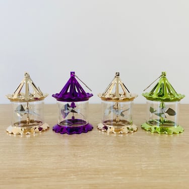 Vintage Style Twinkler Spinner Birdcage Carousel Christmas Ornaments Metallic Jewel Tones - Lot of 4 